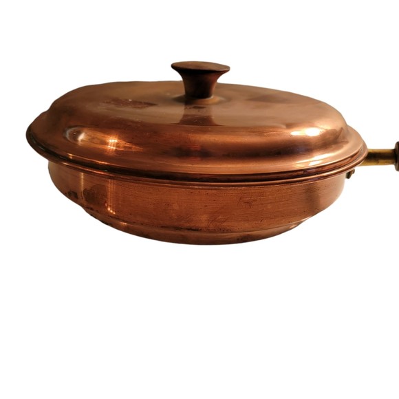 Antique Round Shape Copper Metal‎ Saute Frying Pan With Lid Size 9 x 9.5 - Picture 2 of 9